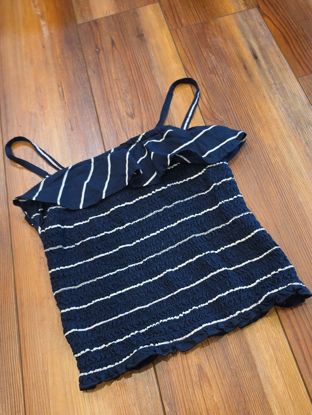 abercrombie kids Navy and White Striped Ruffle Camisole